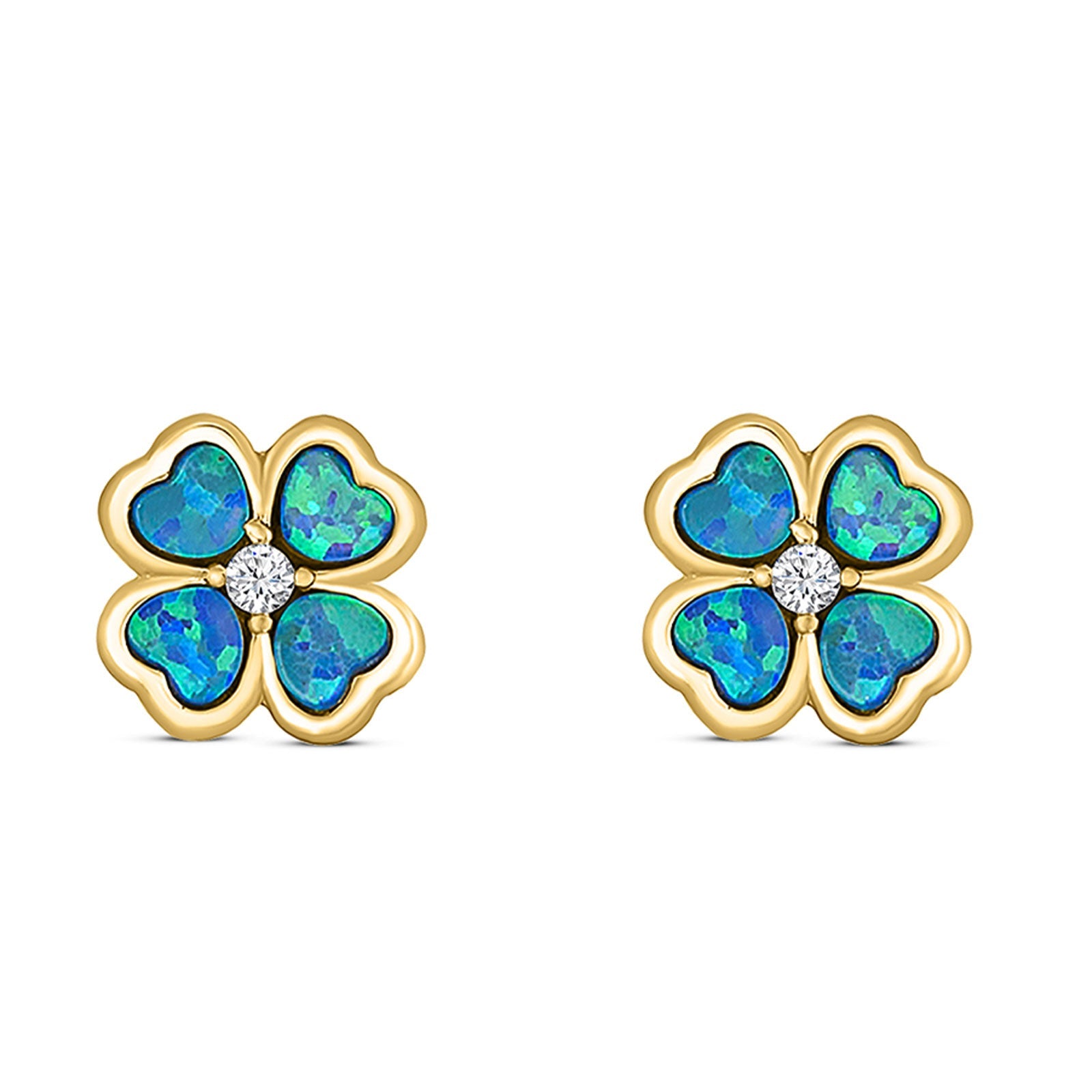 Plumeria Stud Earring Simulated Cubic Zirconia Created Opal Solid 925 Sterling Silver (9mm)