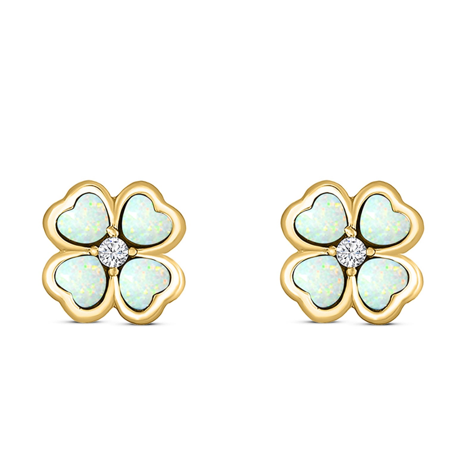 Plumeria Stud Earring Simulated Cubic Zirconia Created Opal Solid 925 Sterling Silver (9mm)