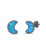 Moon Stud Earrings Lab Created Opal 925 Sterling Silver (14mm)