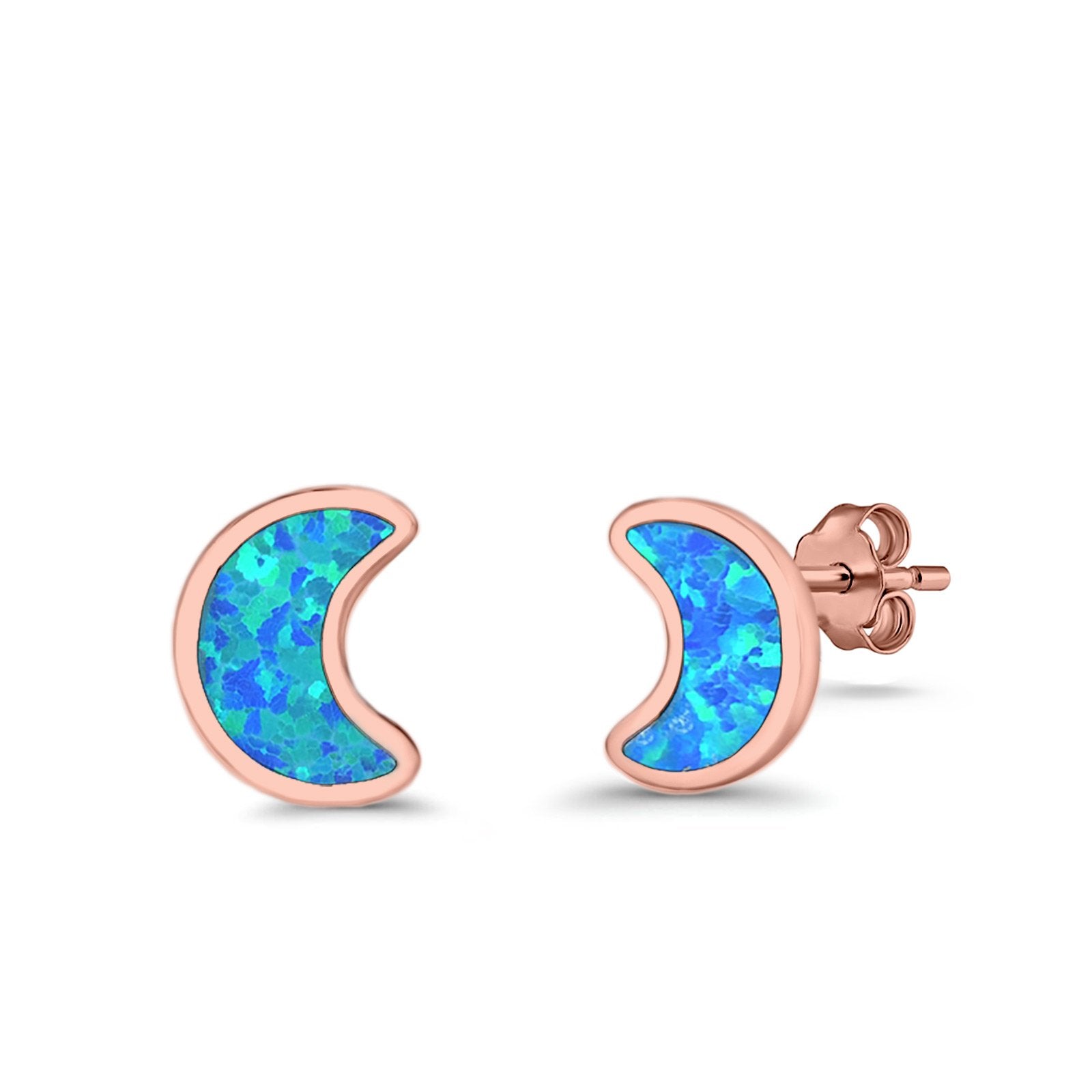 Moon Stud Earrings Lab Created Opal 925 Sterling Silver (14mm)