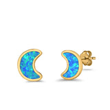 Moon Stud Earrings Lab Created Opal 925 Sterling Silver (14mm)