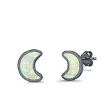 Moon Stud Earrings Lab Created Opal 925 Sterling Silver (14mm)