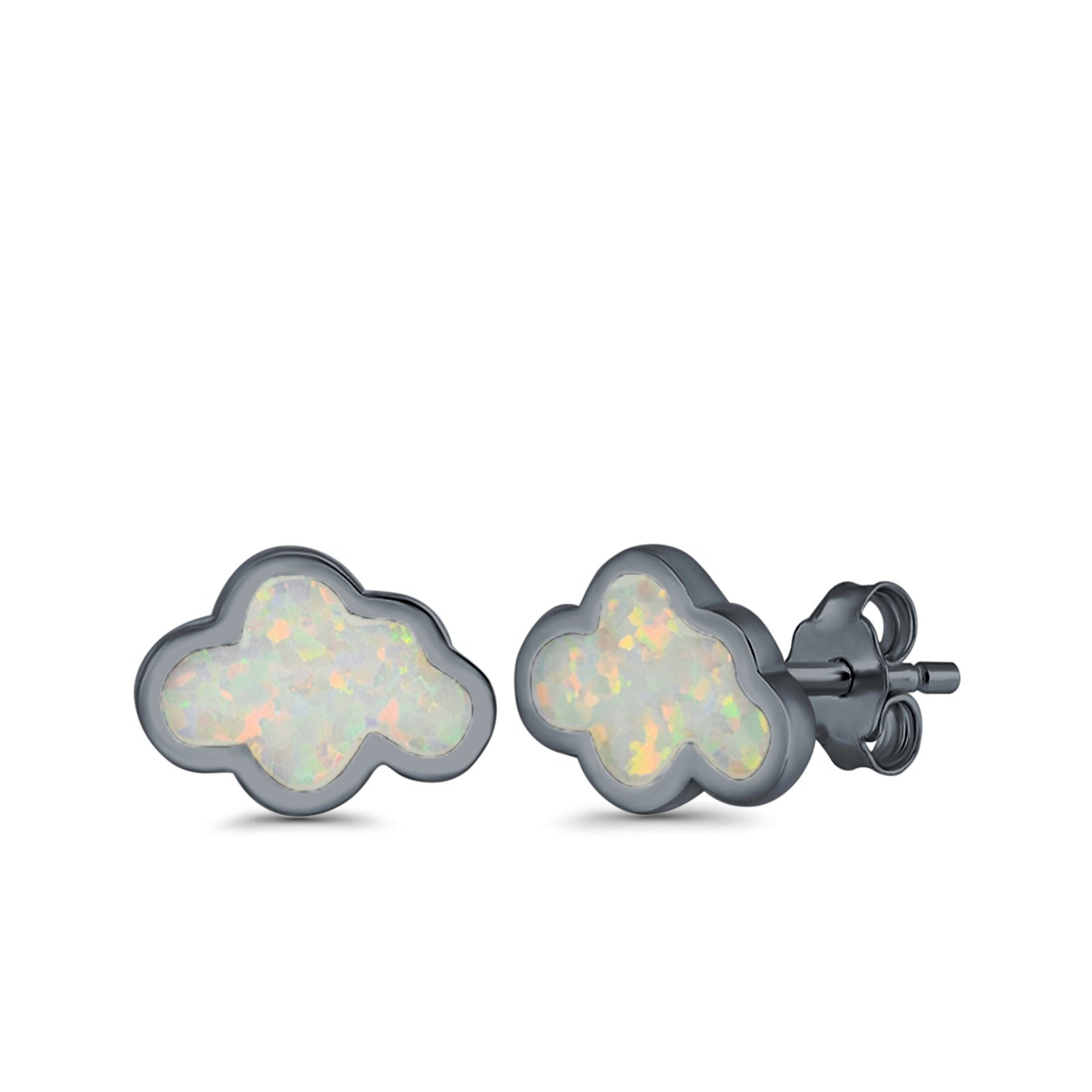 Cloud Stud Earrings Lab Created Opal 925 Sterling Silver (7mm)