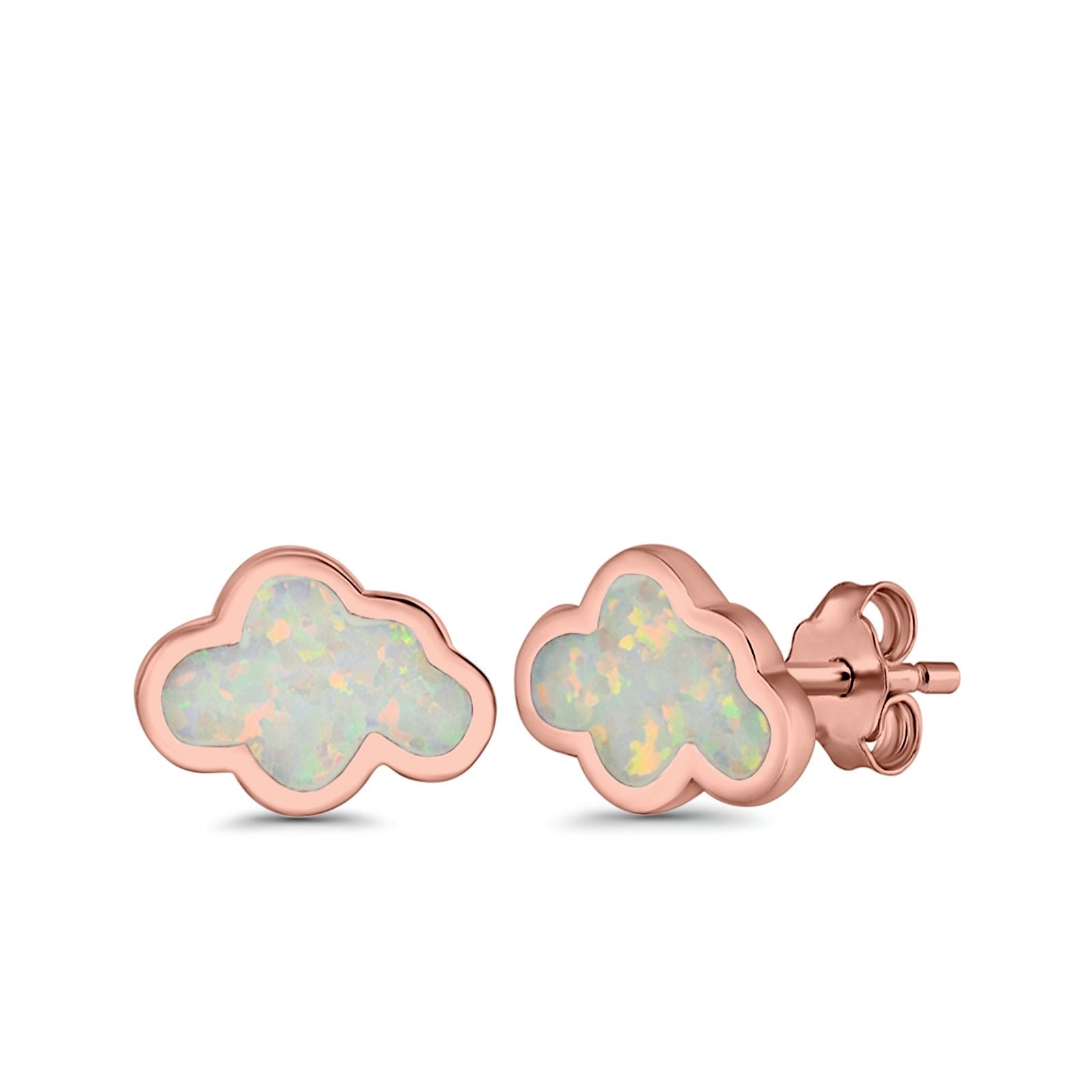 Cloud Stud Earrings Lab Created Opal 925 Sterling Silver (7mm)