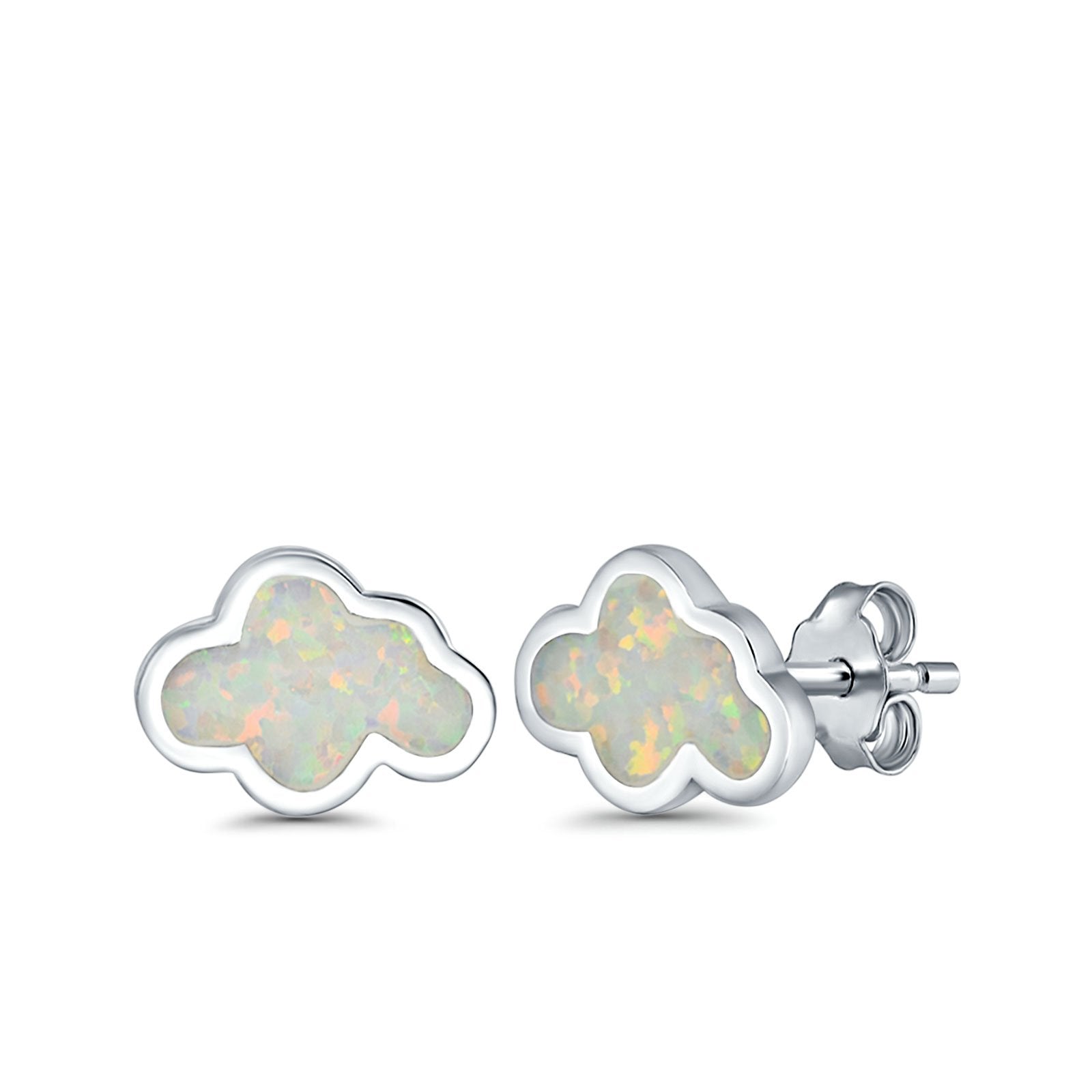 Cloud Stud Earrings Lab Created Opal 925 Sterling Silver (7mm)