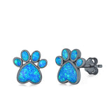 Paw Prints Stud Earrings Lab Created Opal 925 Sterling Silver (10mm)
