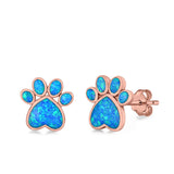 Paw Prints Stud Earrings Lab Created Opal 925 Sterling Silver (10mm)