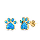 Paw Prints Stud Earrings Lab Created Opal 925 Sterling Silver (10mm)