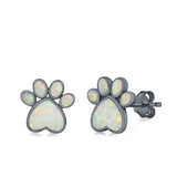 Paw Prints Stud Earrings Lab Created Opal 925 Sterling Silver (10mm)