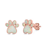 Paw Prints Stud Earrings Lab Created Opal 925 Sterling Silver (10mm)