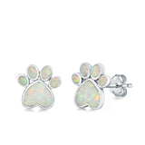 Paw Prints Stud Earrings Lab Created Opal 925 Sterling Silver (10mm)