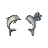 Dolphin Stud Earrings Lab Created Opal 925 Sterling Silver (13mm)