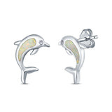 Dolphin Stud Earrings Lab Created Opal 925 Sterling Silver (13mm)