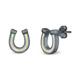 Horseshoe Stud Earrings Lab Created Opal 925 Sterling Silver (9mm)