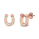 Horseshoe Stud Earrings Lab Created Opal 925 Sterling Silver (9mm)
