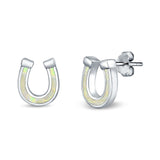 Horseshoe Stud Earrings Lab Created Opal 925 Sterling Silver (9mm)