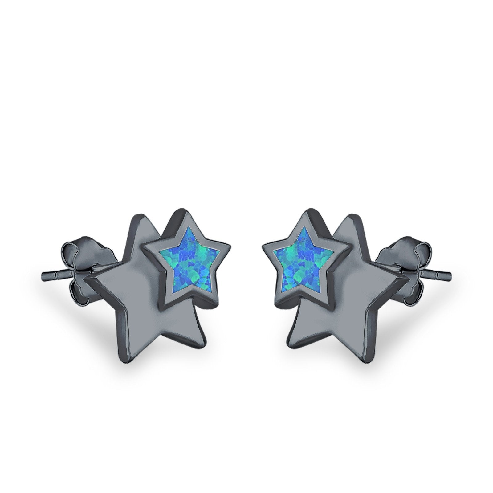 Stars Stud Earrings Lab Created Opal 925 Sterling Silver (9mm)