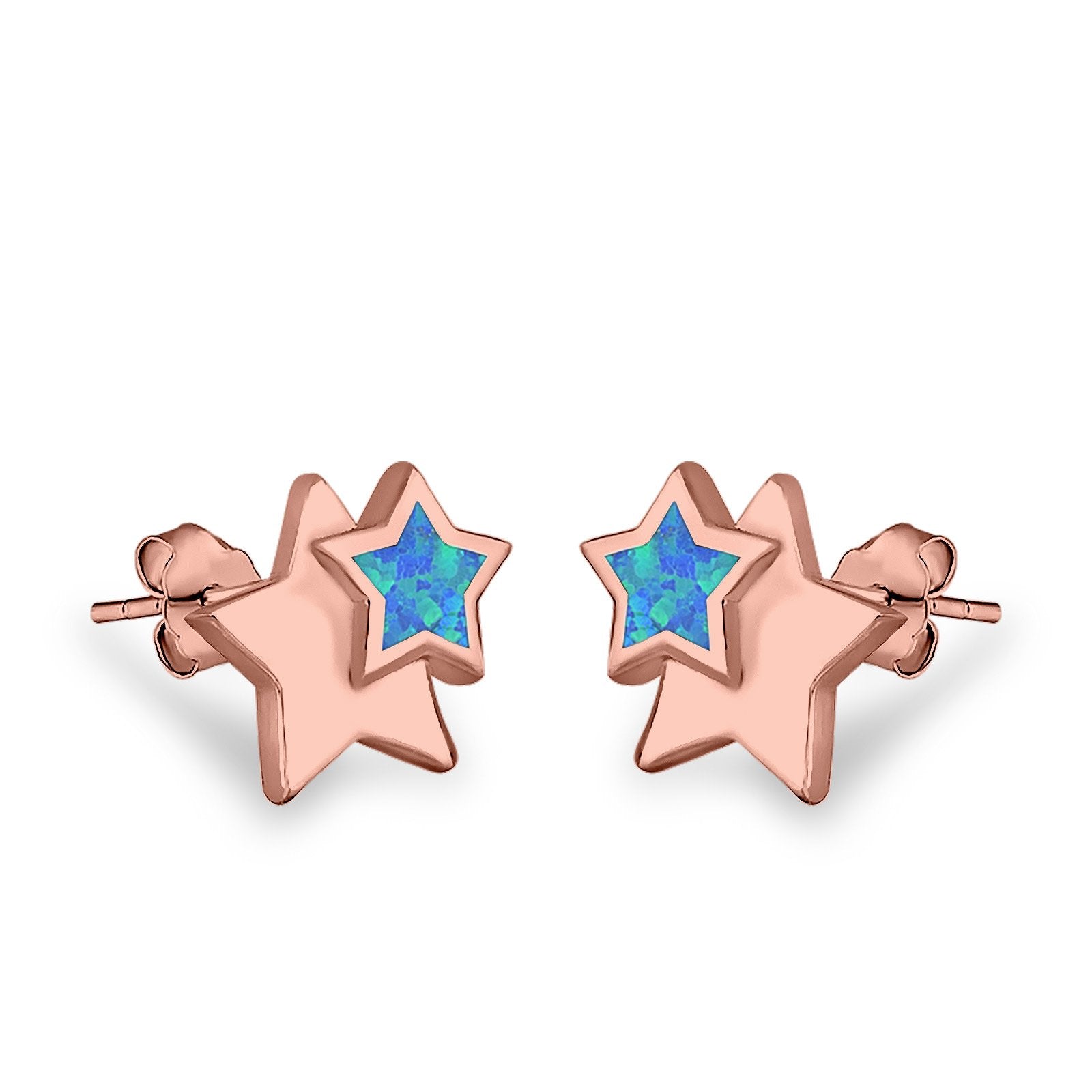 Stars Stud Earrings Lab Created Opal 925 Sterling Silver (9mm)
