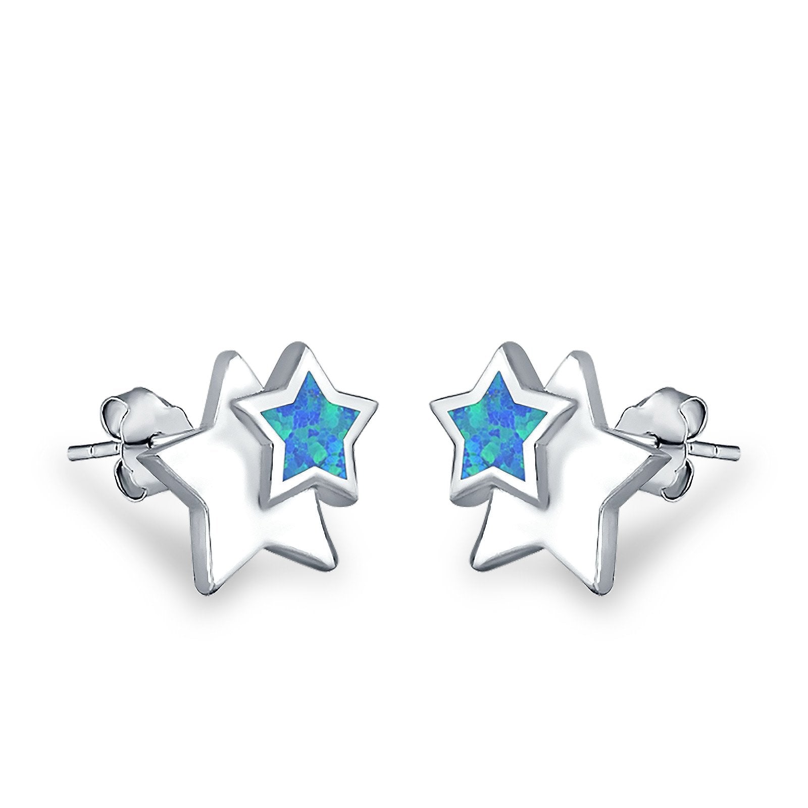 Stars Stud Earrings Lab Created Opal 925 Sterling Silver (9mm)