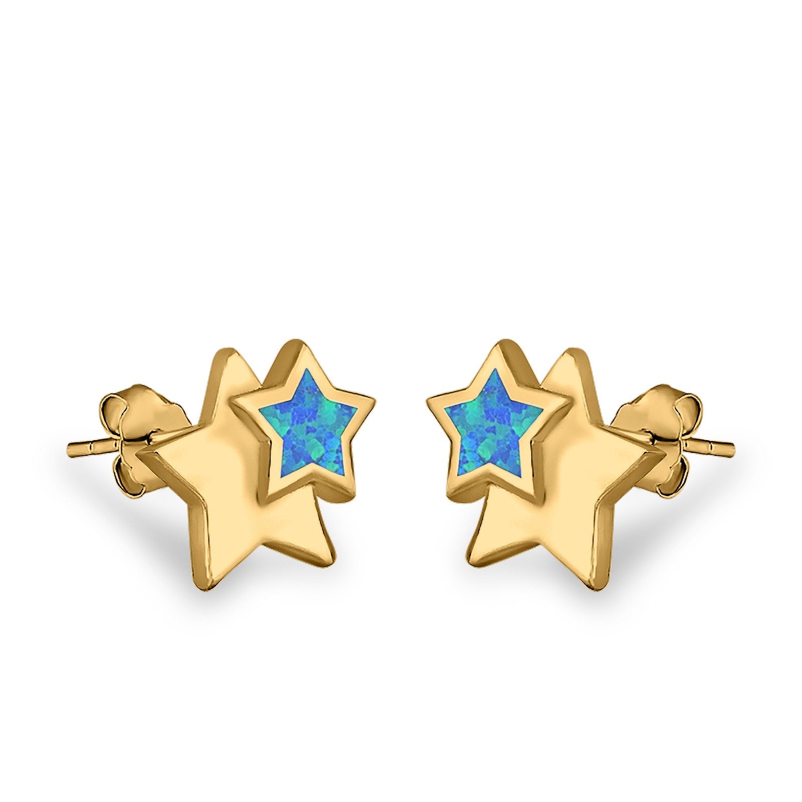 Stars Stud Earrings Lab Created Opal 925 Sterling Silver (9mm)