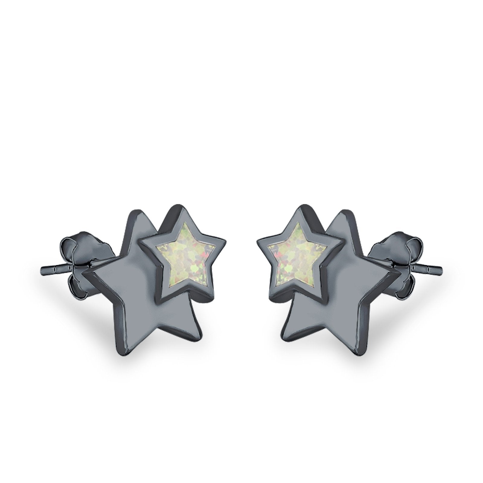 Stars Stud Earrings Lab Created Opal 925 Sterling Silver (9mm)