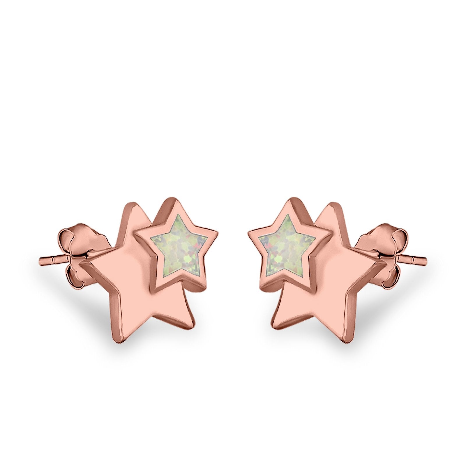 Stars Stud Earrings Lab Created Opal 925 Sterling Silver (9mm)