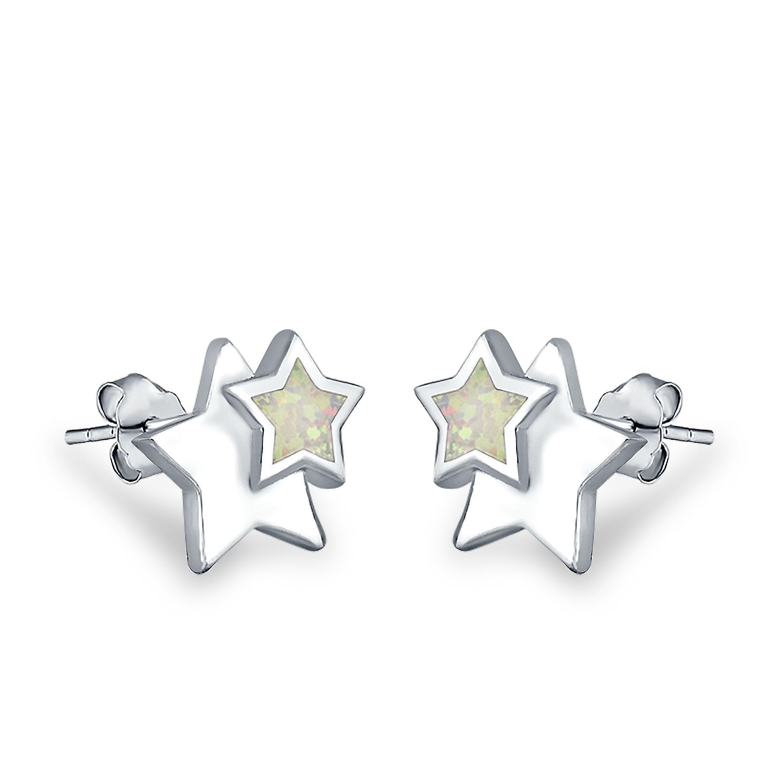 Stars Stud Earrings Lab Created Opal 925 Sterling Silver (9mm)