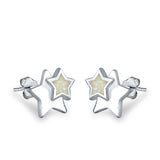 Stars Stud Earrings Lab Created Opal 925 Sterling Silver (9mm)