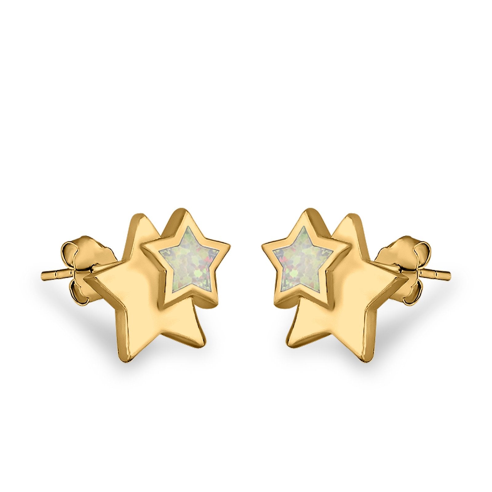 Stars Stud Earrings Lab Created Opal 925 Sterling Silver (9mm)