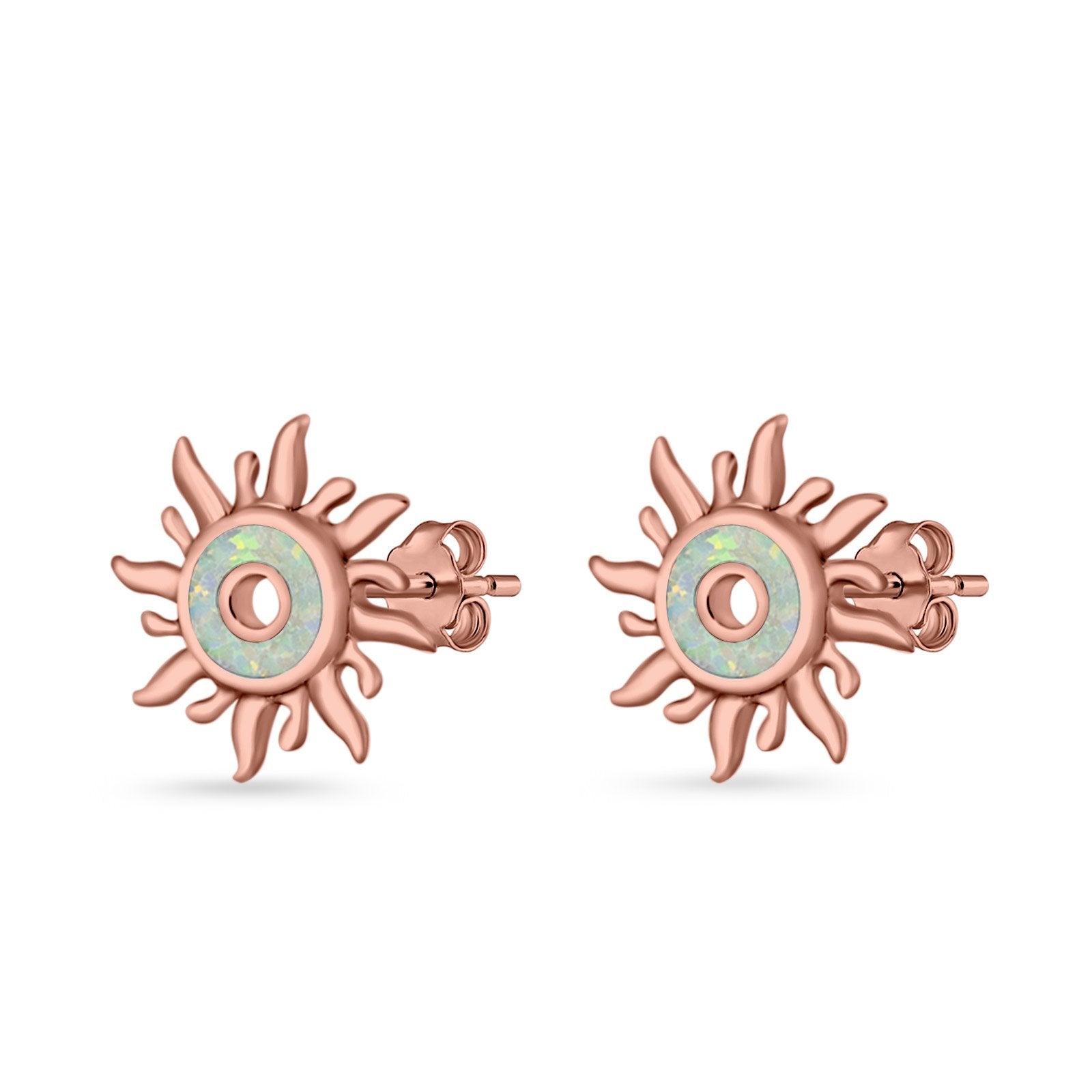 Sun Stud Earrings Lab Created Opal 925 Sterling Silver (11mm)