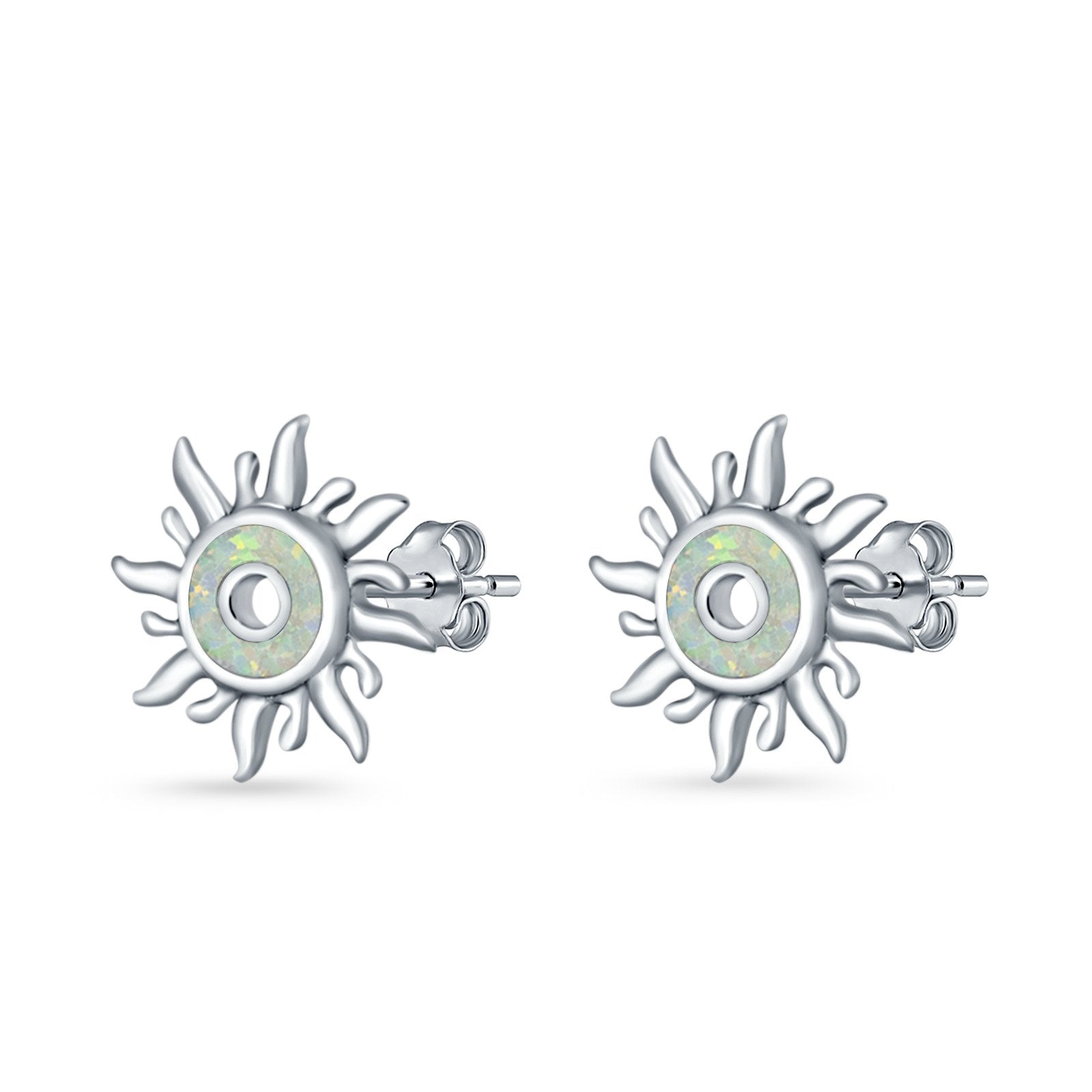 Sun Stud Earrings Lab Created Opal 925 Sterling Silver (11mm)
