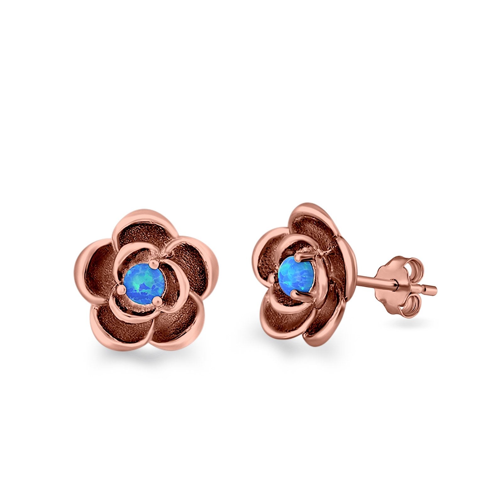 Flower Stud Earrings Lab Created Opal 925 Sterling Silver (10mm)