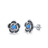 Flower Stud Earrings Lab Created Opal 925 Sterling Silver (10mm)