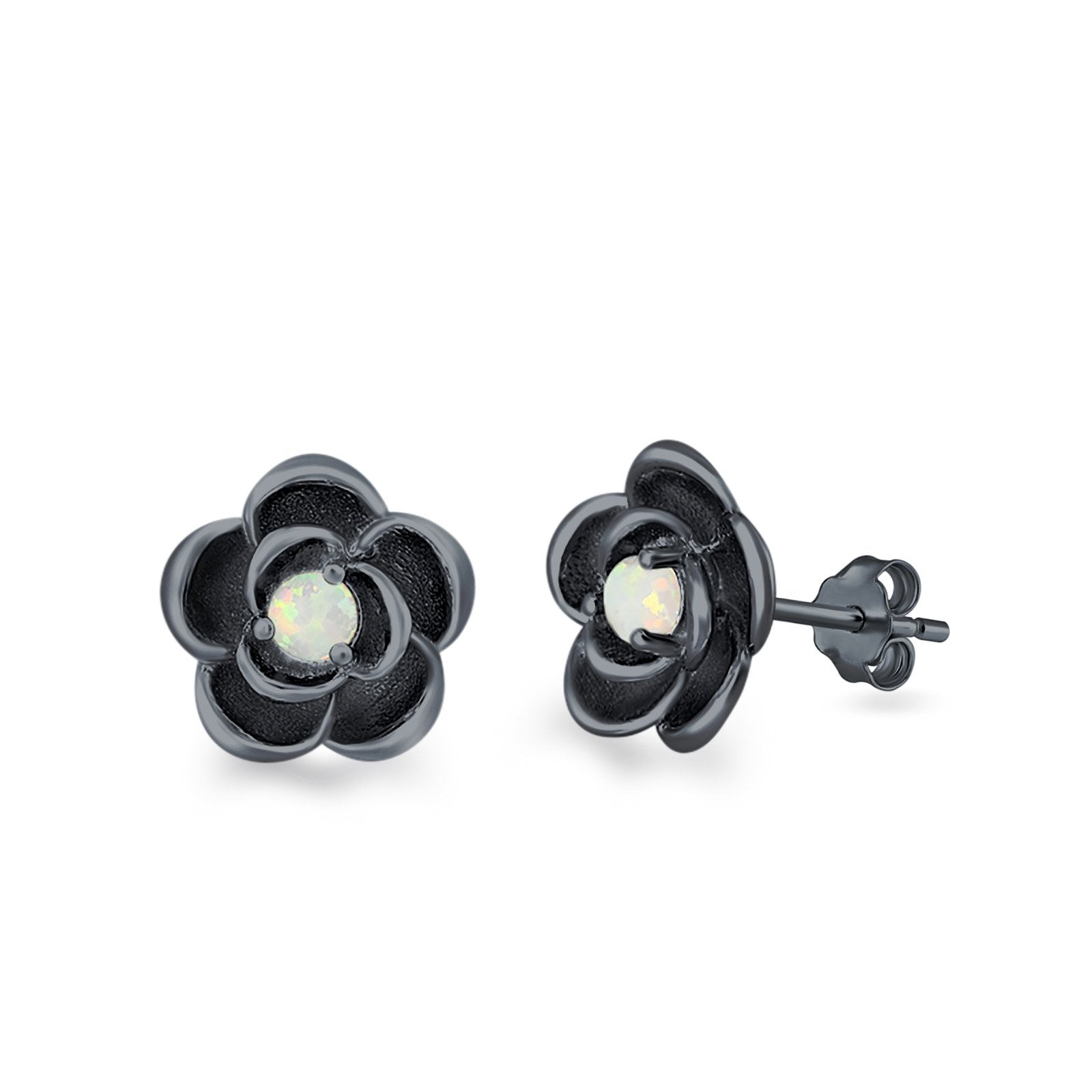 Flower Stud Earrings Lab Created Opal 925 Sterling Silver (10mm)