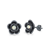 Flower Stud Earrings Lab Created Opal 925 Sterling Silver (10mm)