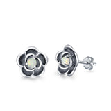 Flower Stud Earrings Lab Created Opal 925 Sterling Silver (10mm)