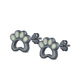 Paw Print Stud Earrings Lab Created Opal 925 Sterling Silver (13mm)
