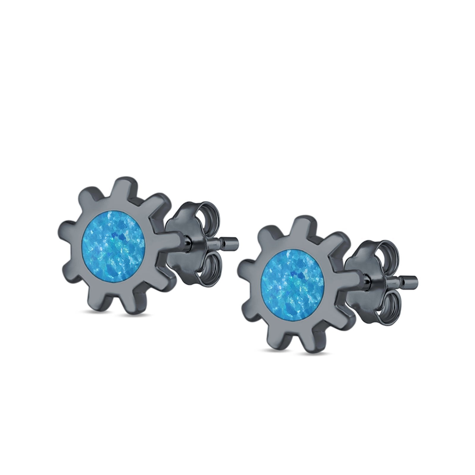 Sun Stud Earrings Lab Created Opal 925 Sterling Silver (8mm)