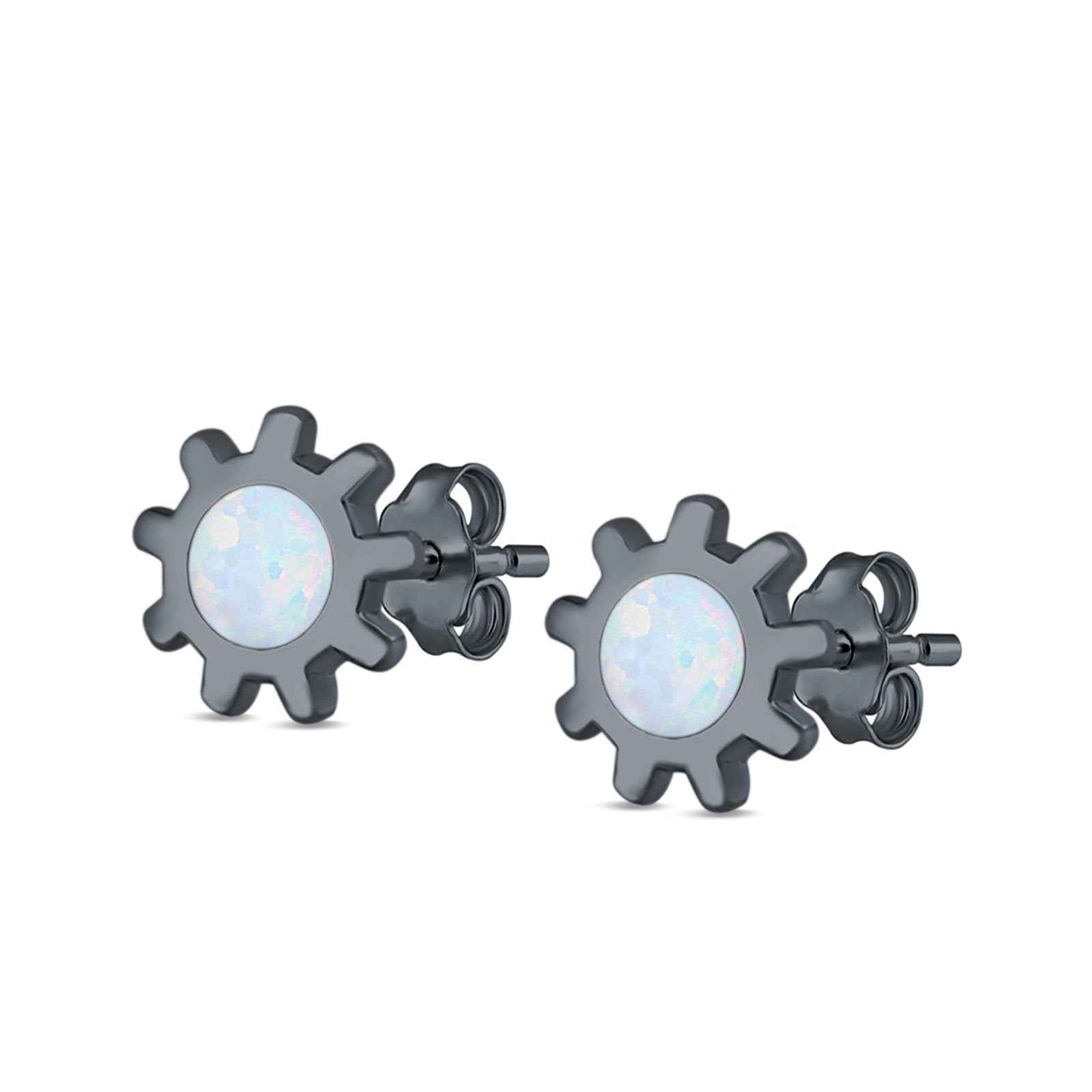 Sun Stud Earrings Lab Created Opal 925 Sterling Silver (8mm)