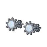 Sun Stud Earrings Lab Created Opal 925 Sterling Silver (8mm)