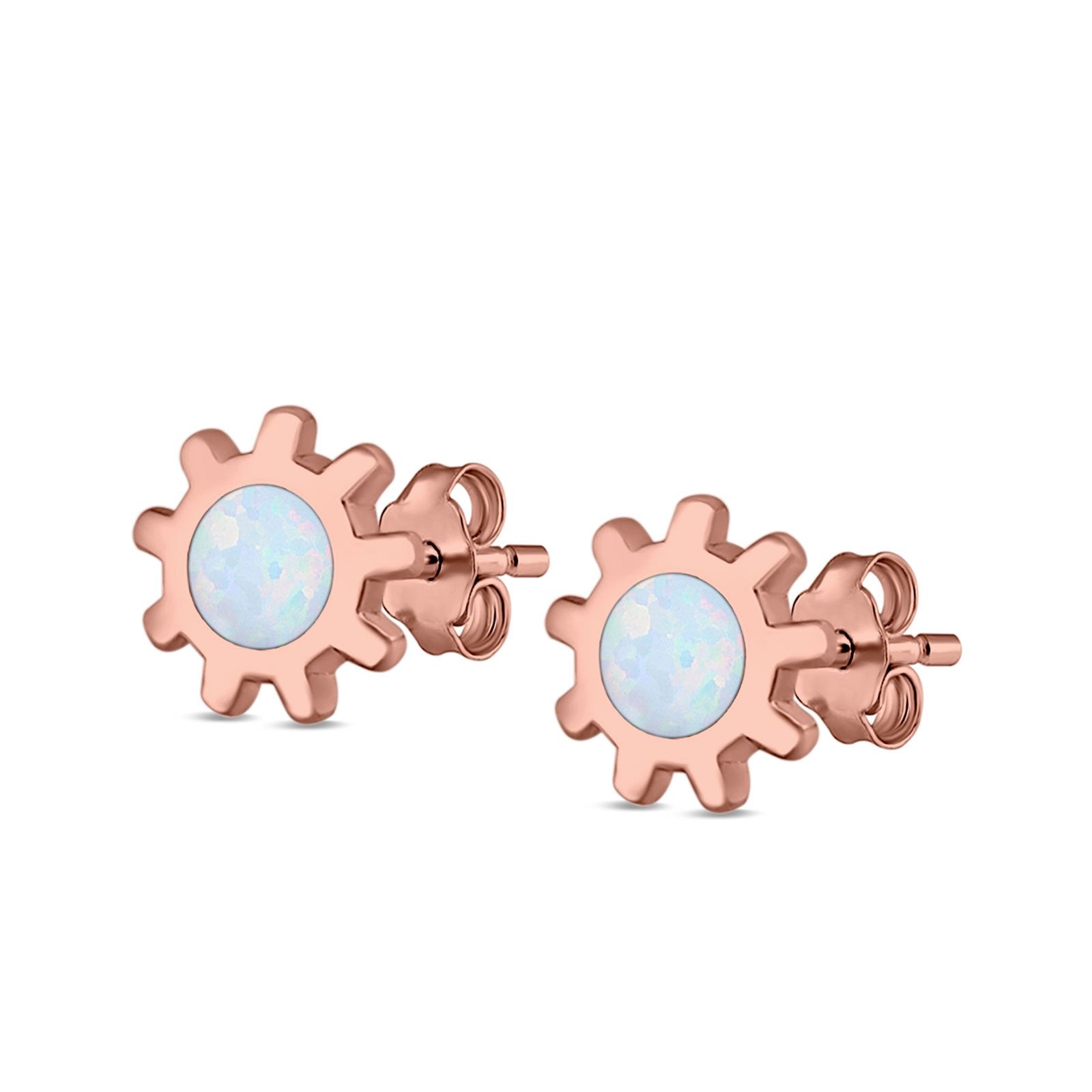 Sun Stud Earrings Lab Created Opal 925 Sterling Silver (8mm)