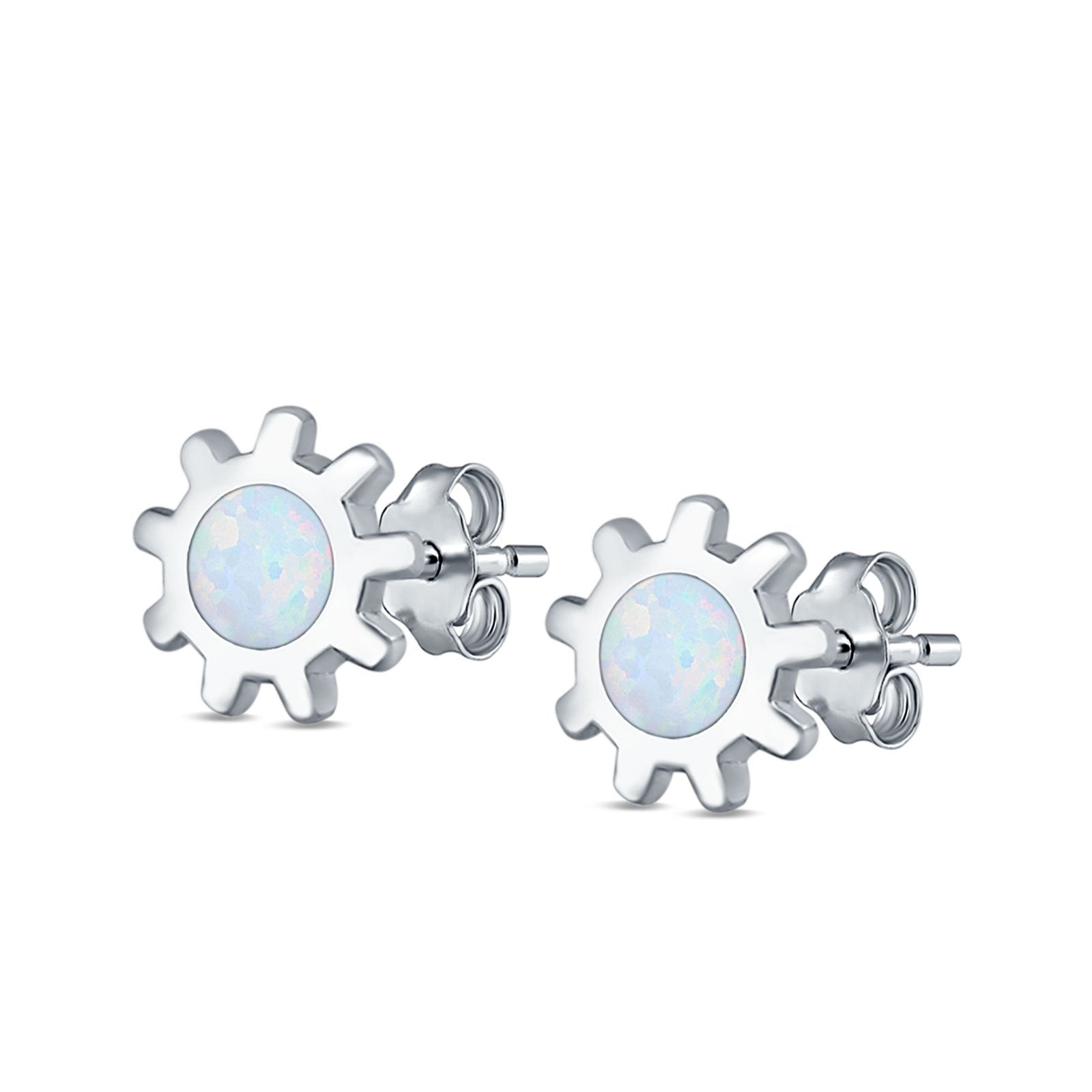 Sun Stud Earrings Lab Created Opal 925 Sterling Silver (8mm)