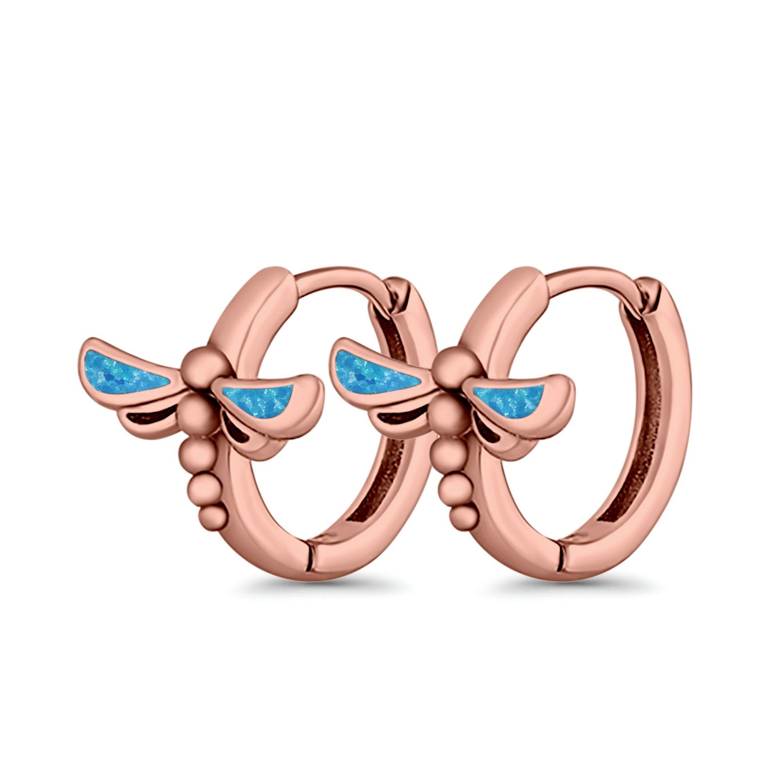 Dragonfly Hoop Huggie Earrings Lab Created Opal 925 Sterling Silver