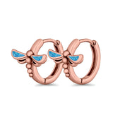 Dragonfly Hoop Huggie Earrings Lab Created Opal 925 Sterling Silver