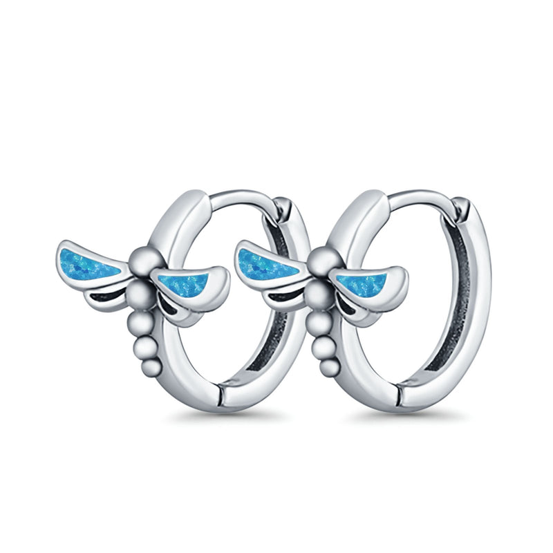 Dragonfly Hoop Huggie Earrings Lab Created Opal 925 Sterling Silver
