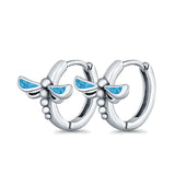 Dragonfly Hoop Huggie Earrings Lab Created Opal 925 Sterling Silver
