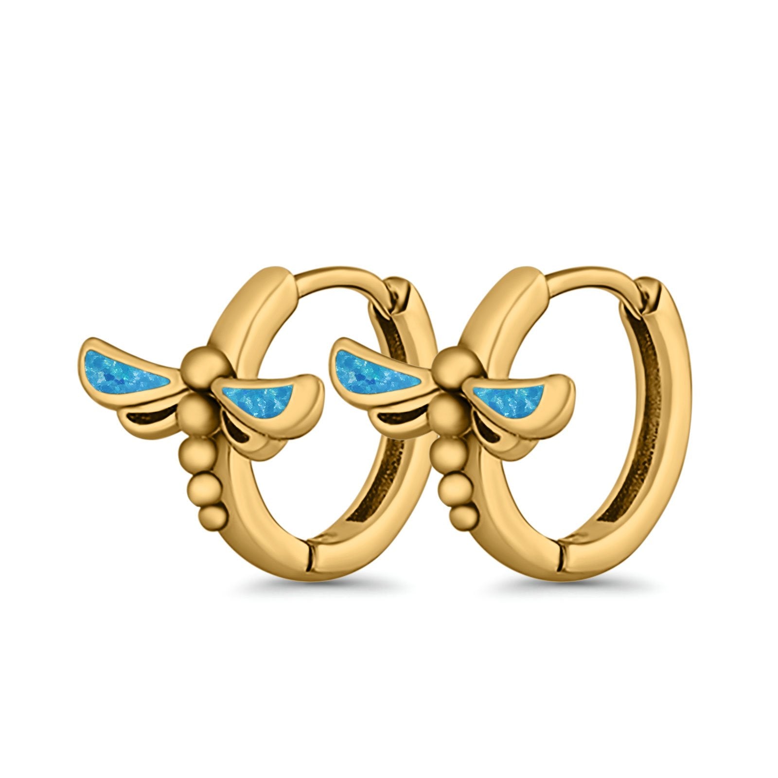 Dragonfly Hoop Huggie Earrings Lab Created Opal 925 Sterling Silver