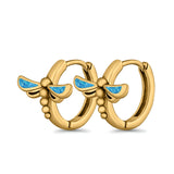 Dragonfly Hoop Huggie Earrings Lab Created Opal 925 Sterling Silver