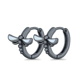 Dragonfly Hoop Huggie Earrings Lab Created Opal 925 Sterling Silver