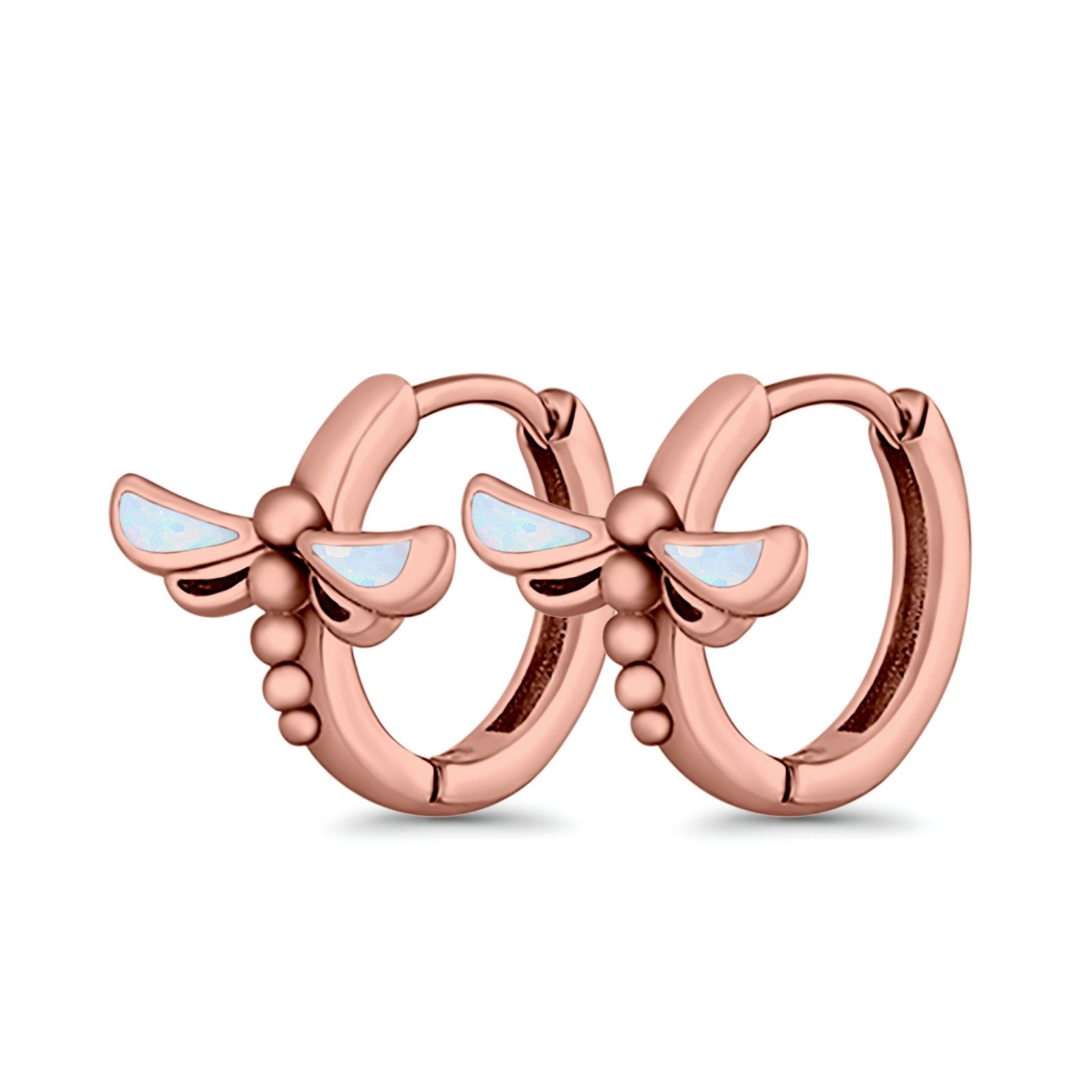 Dragonfly Hoop Huggie Earrings Lab Created Opal 925 Sterling Silver